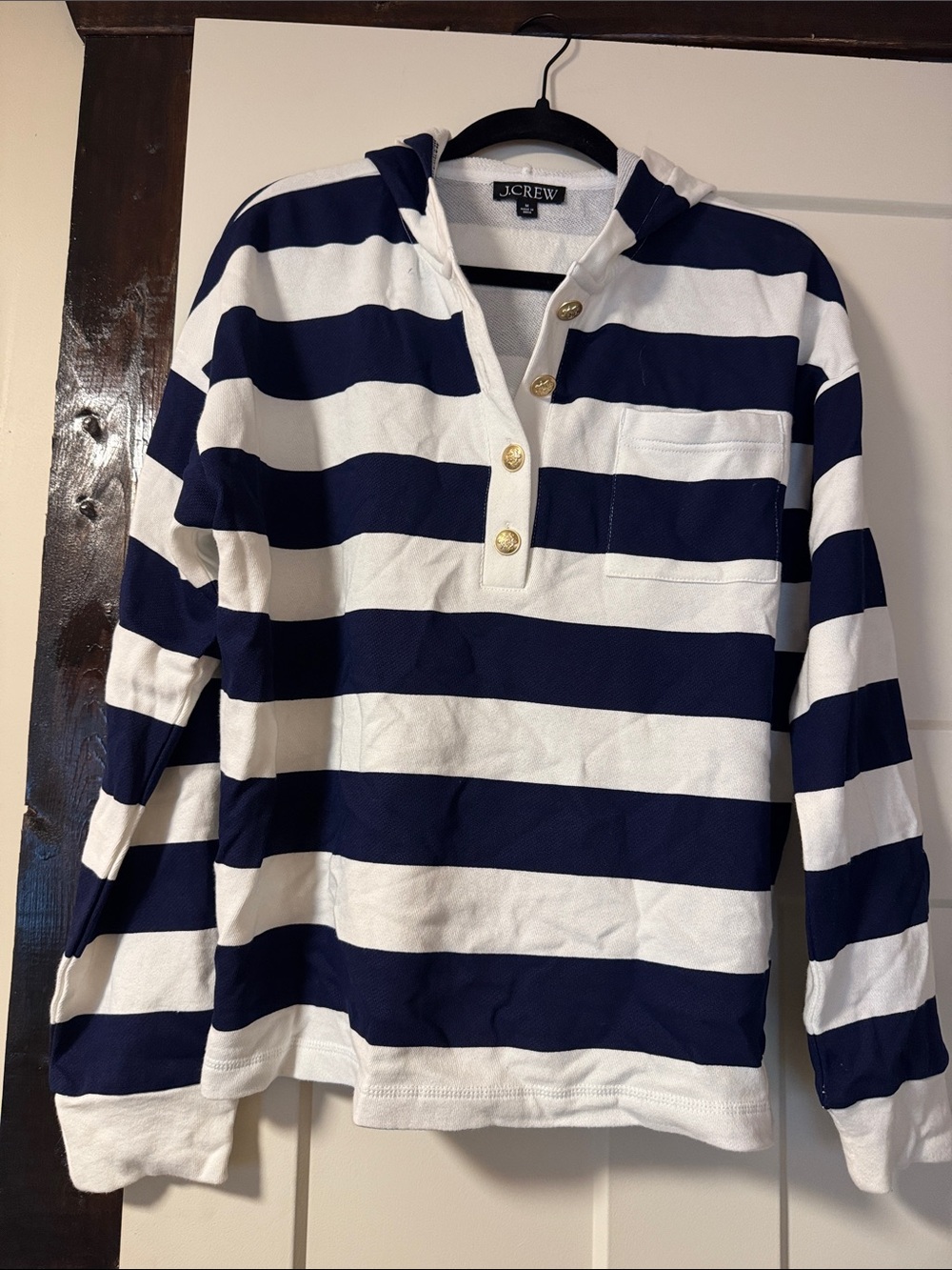 J. Crew Kids Navy and White Striped Hooded Pullover